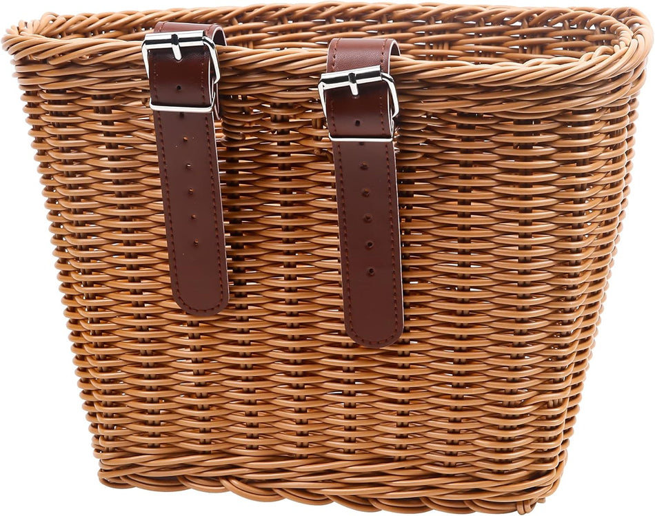 Bicycle basket - D-shaped bicycle basket for the handlebars - Storage box for the handlebars - Woven plastic - With 2 adjustable straps