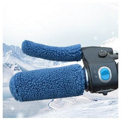 Blue handlebar muffs with plush lining for winter warmth on electric bikes and scooters