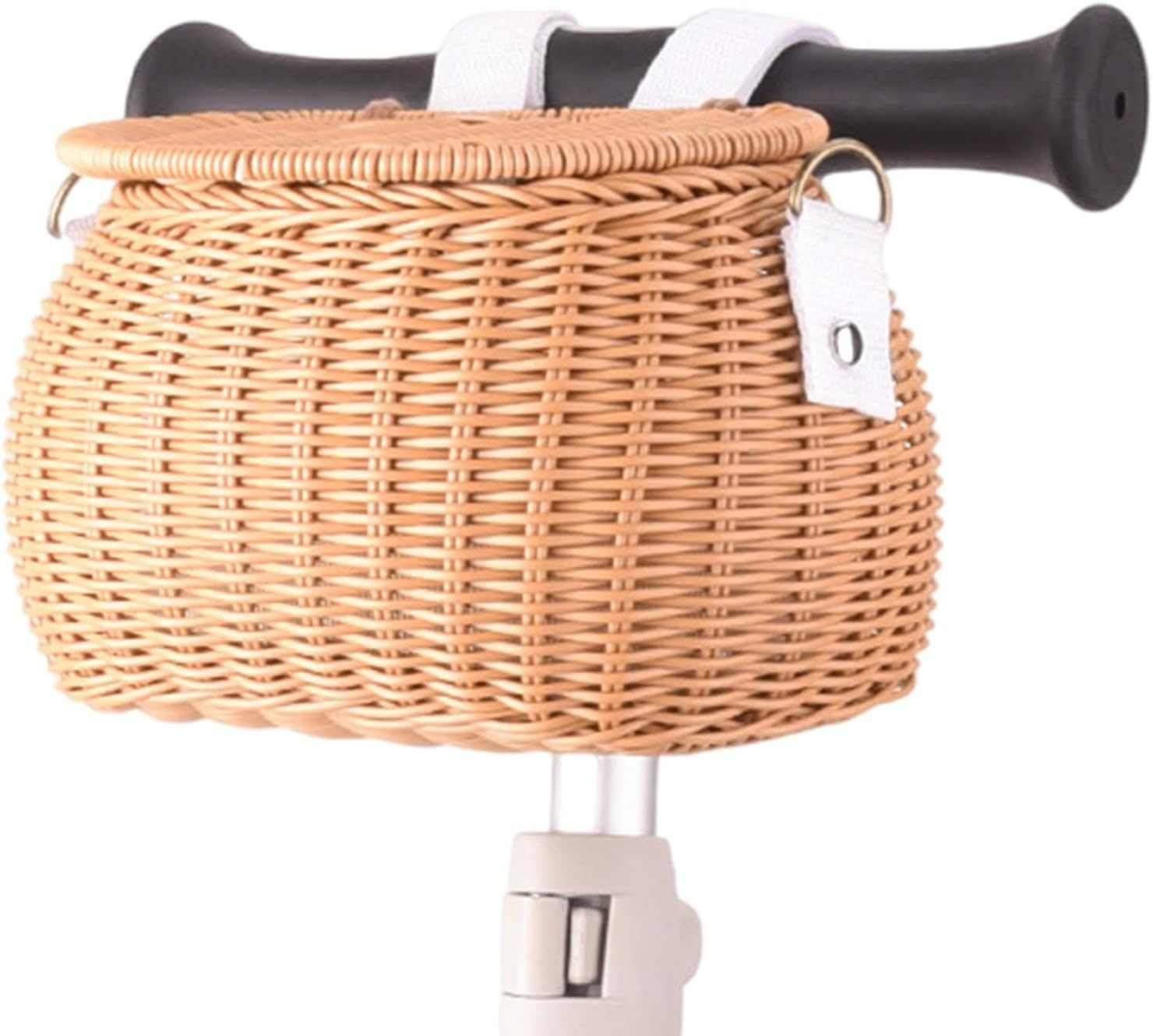 Handwoven rattan bicycle basket with wicker handle for bike storage