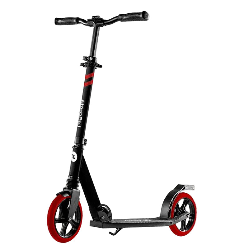 Lascoota Pulse folding urban commuter kick scooter in black with red wheels and adjustable handlebars