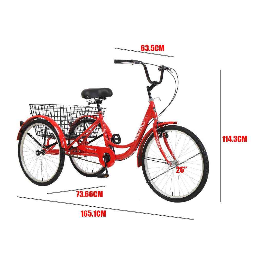 26 inch Adult Tricycle with 7-Speed | Red