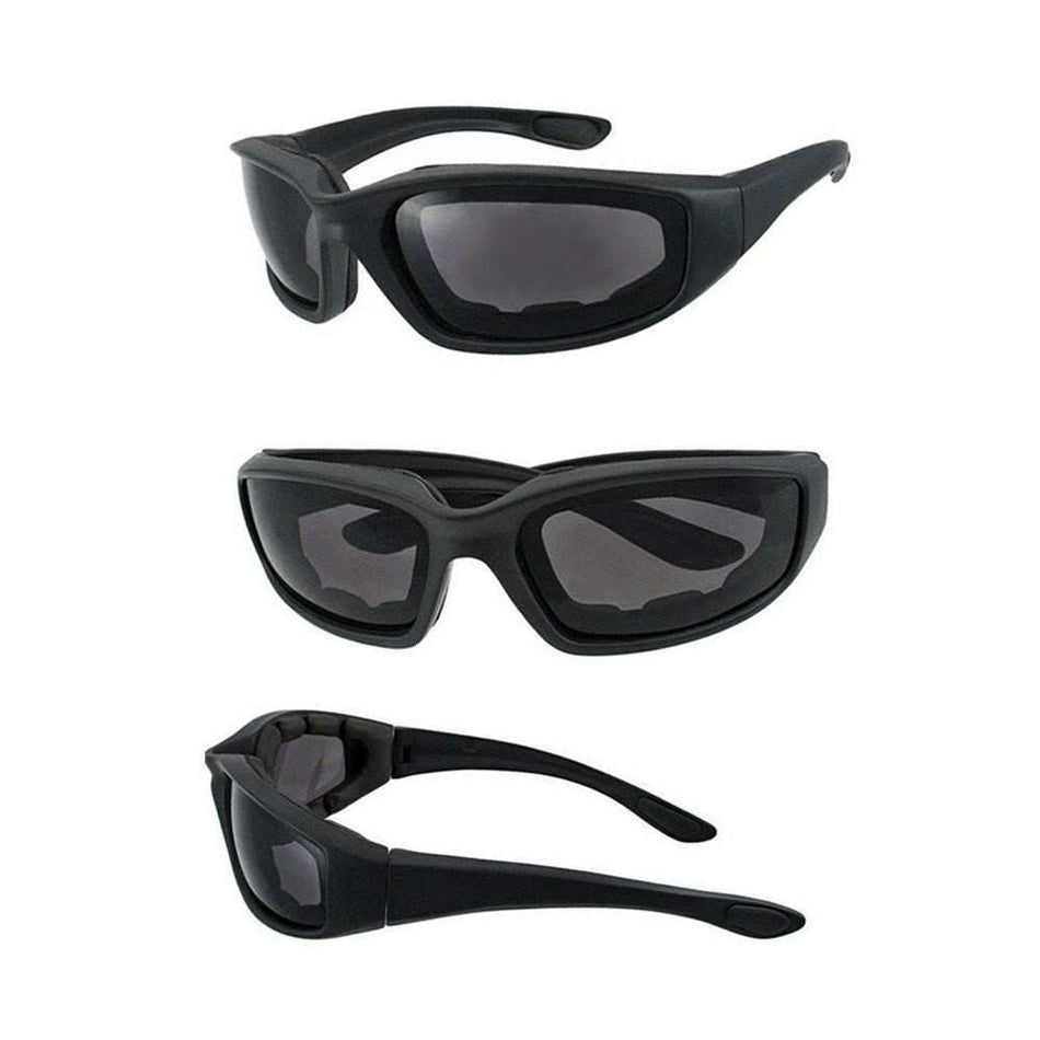 Chopper Foam Padded UV400 Windproof Riding Sunglasses 3-Pack with mirror-coated lenses and lightweight black frames