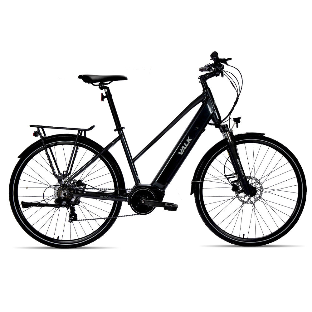 2023 VALK Metro MT 5 + Electric Hybrid Bike, Mid-Drive, Mixte Frame, Medium, Dark Grey-BicycleLab.com.au