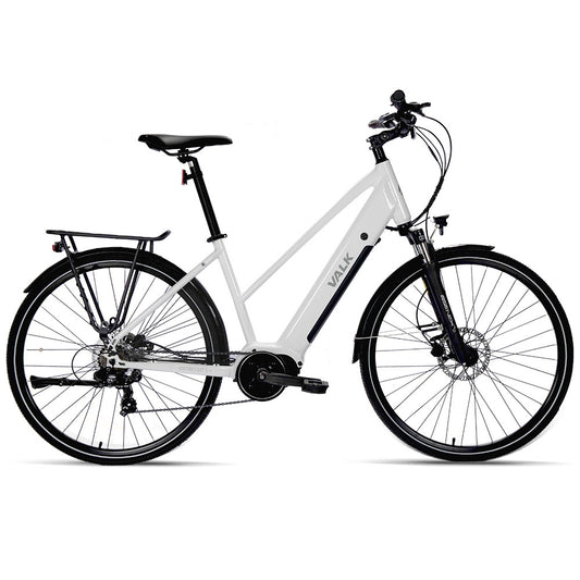 2023 VALK Metro MT 5 + Electric Hybrid Bike, Mid-Drive, Mixte Frame, Medium, White-BicycleLab.com.au