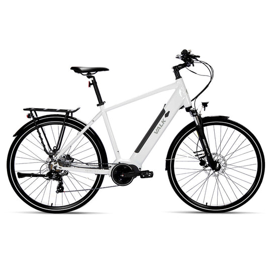 VALK Electric Bike Metro TR 5 + Hybrid Ebike Alloy Up to 85km w/ Battery 36V, Medium, White-BicycleLab.com.au