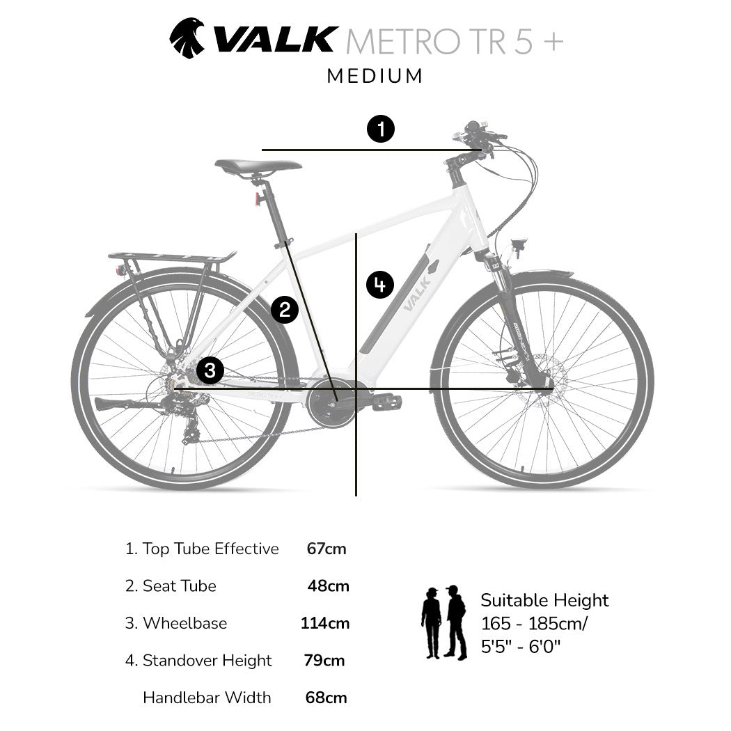 VALK Electric Bike Metro TR 5 + Hybrid Ebike Alloy Up to 85km w/ Battery 36V, Medium, White-BicycleLab.com.au