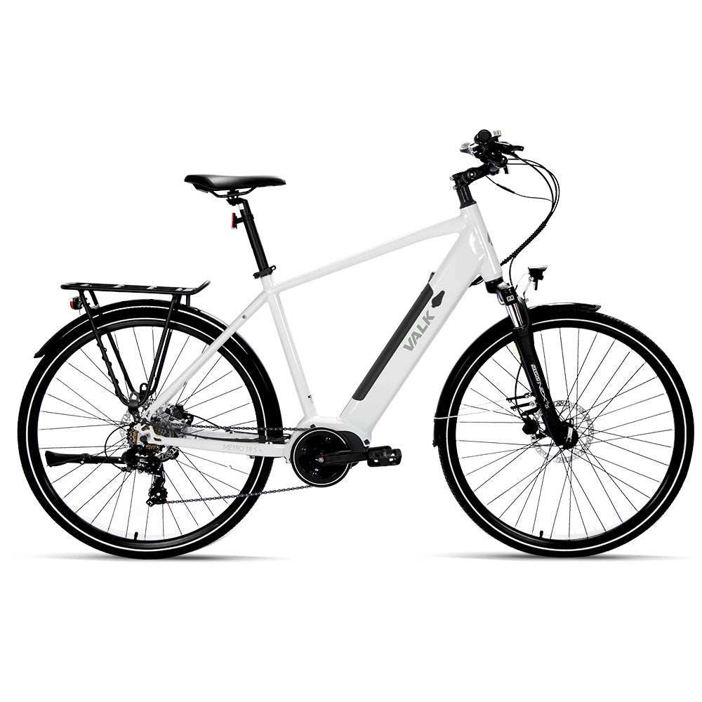 Premium Hybrid Mid Drive Electric Bike, Large | White