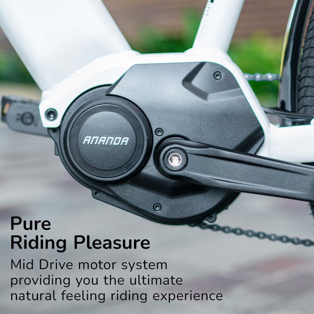 Premium Hybrid Mid Drive Electric Bike, Large | White