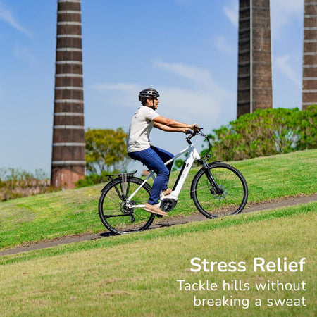 Premium Hybrid Mid Drive Electric Bike, Large | White