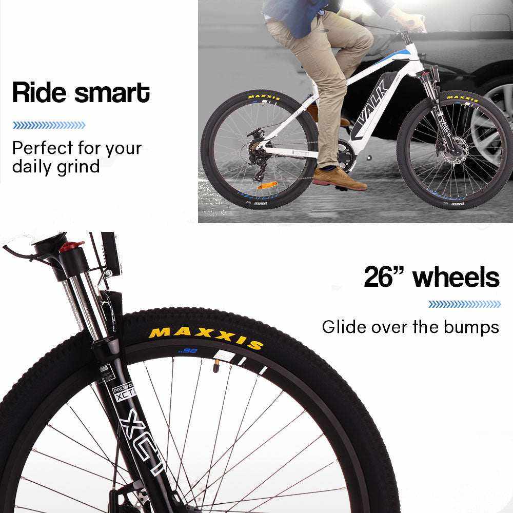 250W Hydraulic Disc Brakes Electric MTB, 26Inch | White