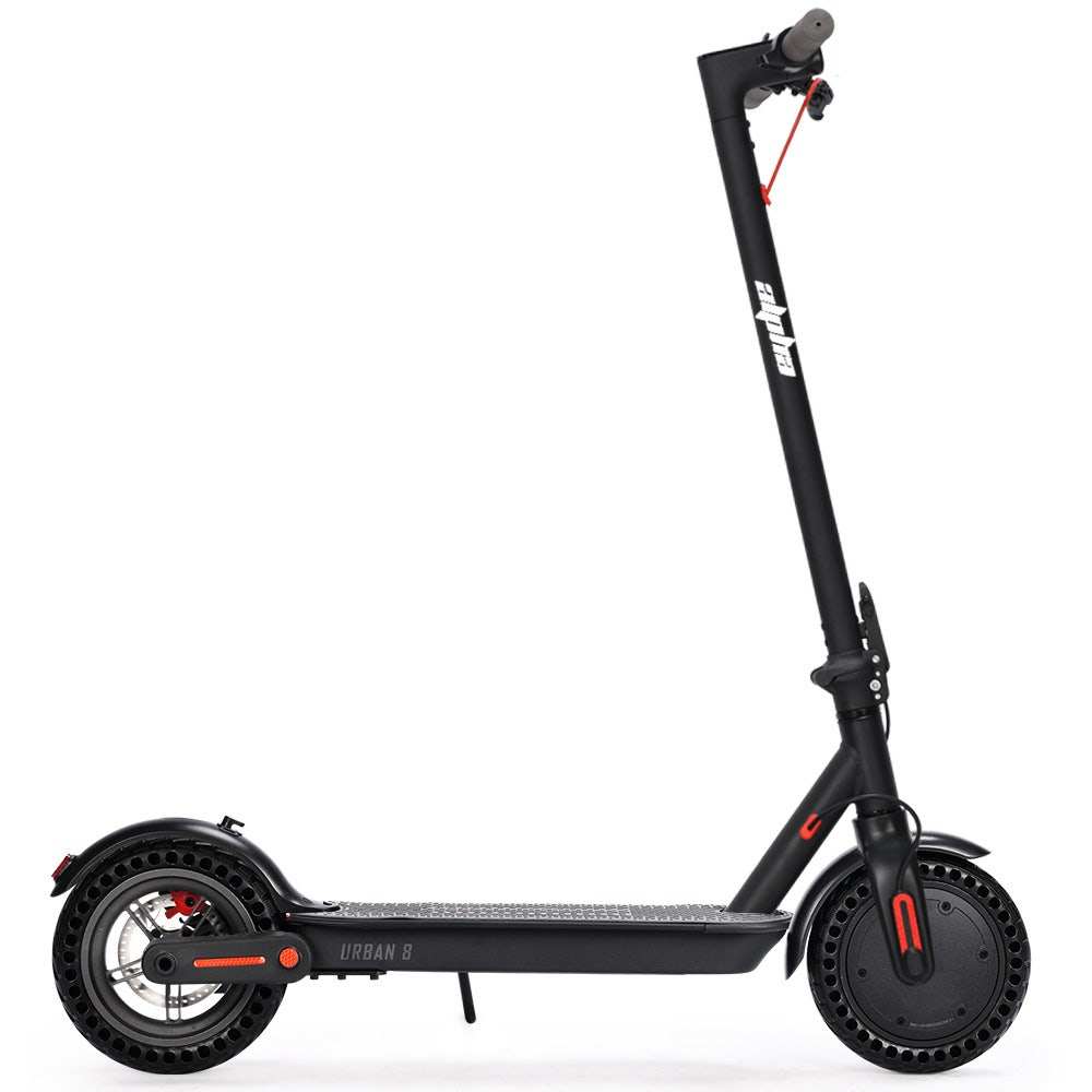 ALPHA Urban 8 electric scooter in black with 25km range, 8.5-inch wheels, brushless motor, and suspension for adults
