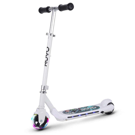 White ROVO KIDS WhizKid 5 inch electric scooter with brushless motor and colorful LED lights for kids ages 5-11