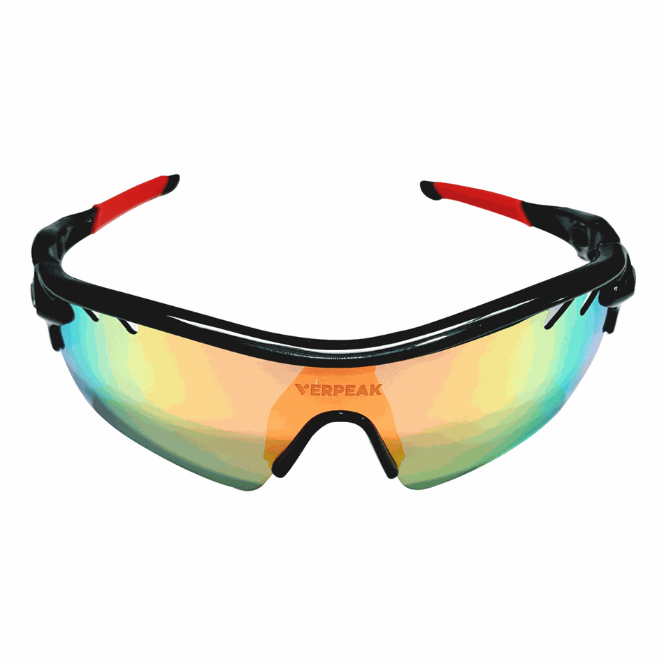 Polarised Cycling Sunglasses | Black Frame with Red End Tip
