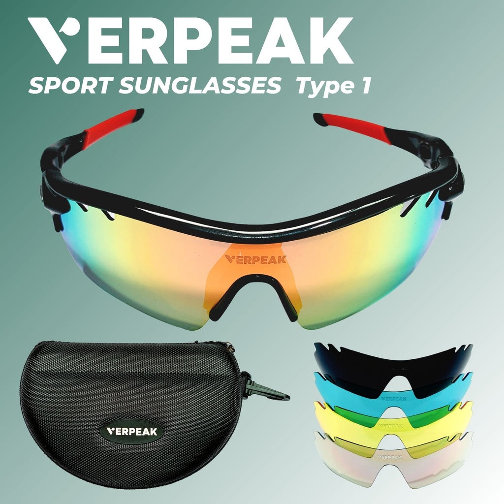 Verpeak Sport Sunglasses Type 1 ( Black frame with red end tip)-BicycleLab.com.au