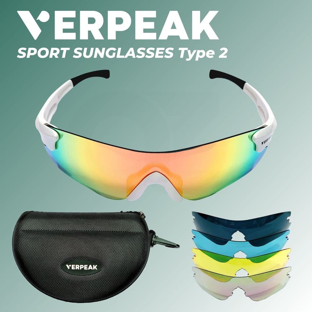 Verpeak Sport Sunglasses Type 2 (White frame with black end tip)-BicycleLab.com.au