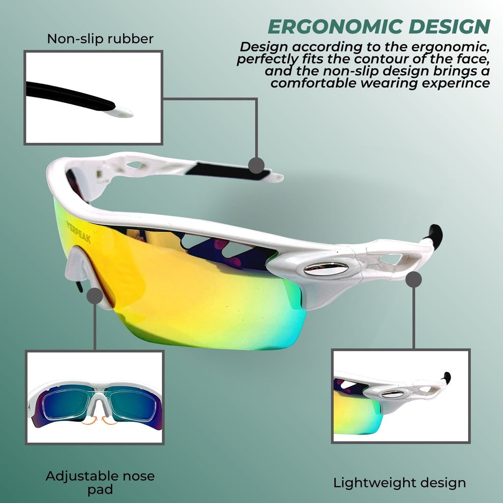 Verpeak Sport Sunglasses Type 2 (White frame with black end tip)-BicycleLab.com.au