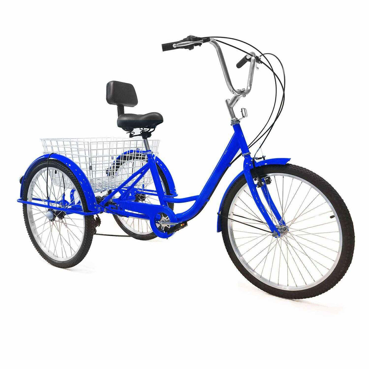 24 Inch Adult Tricycles with Basket, 7 Speed | Blue