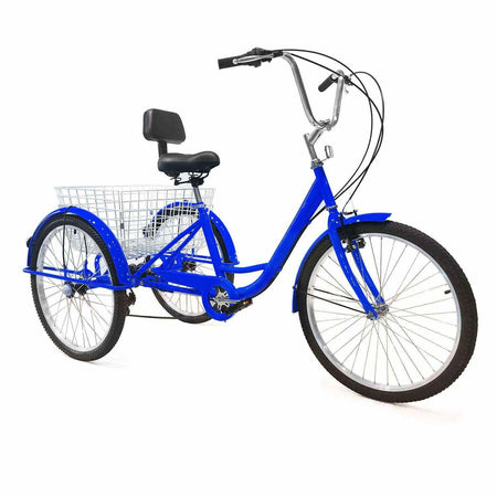 24 Inch Adult Tricycles with Basket, 7 Speed | Blue
