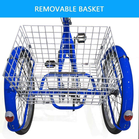 24 Inch Adult Tricycles with Basket, 7 Speed | Blue