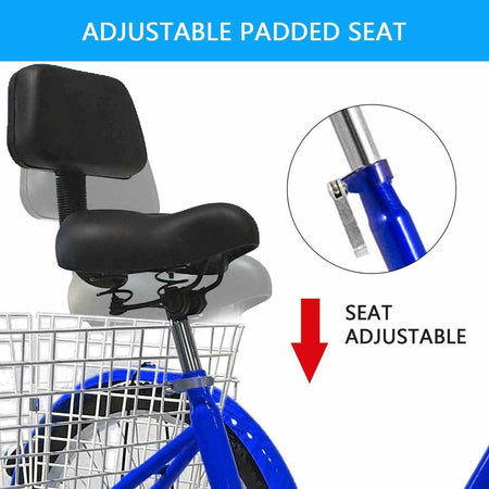 24 Inch Adult Tricycles with Basket, 7 Speed | Blue