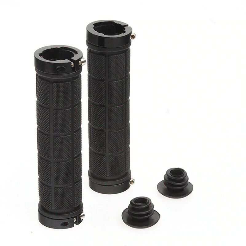 Rubber Bike Handle Grips, Double Lock Screw Tight | Black