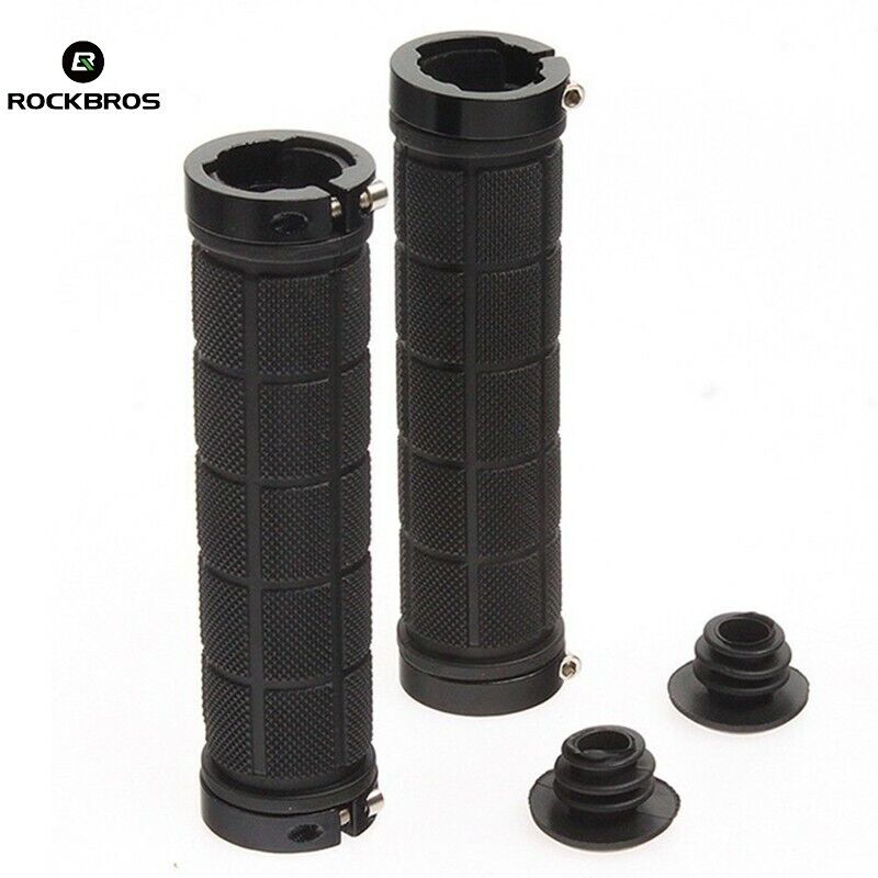 Bike Handlebar Grips MTB Mountain BMX Bike Bicycle Soft BLACK Fixed Double Lock Screw Tight Grips - Easy Fit - Rockbros-BicycleLab.com.au