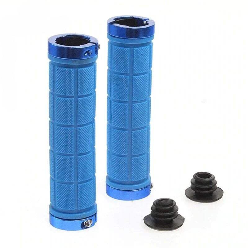 Anti Slip Rubber Bike Grips, Double Lock Screw Tight | Blue