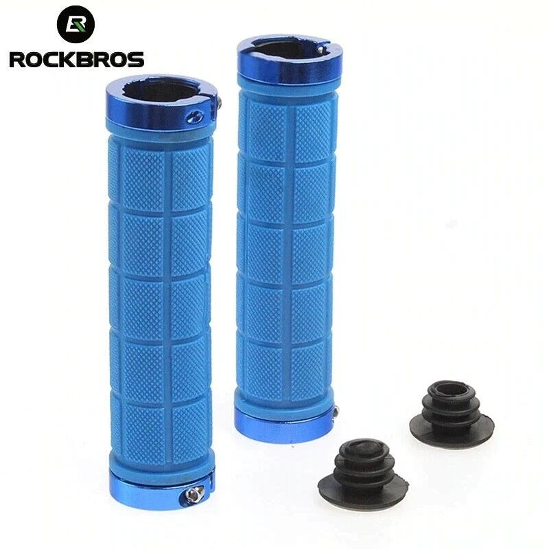 Bike Handlebar Grips MTB Mountain BMX Bike Bicycle Soft BLUE Fixed Double Lock Screw Tight Grips - Easy Fit - Rockbros-BicycleLab.com.au