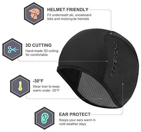 Helmet Fleece Inner Liner Cycling Skull Cap Winter Thermal MTB Mountain Cycling Cap for Men Women Headwear for Running Skiing & Winter Sports BLACK Rockbros-BicycleLab.com.au