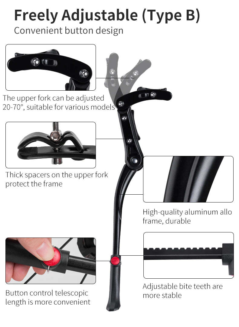 Adjustable Bike Stand One Size Fits All - ROCKBROS Mountain Bike Standard Kick Stand Parking Adjustable 40cm Removable - Photo Shoot-BicycleLab.com.au