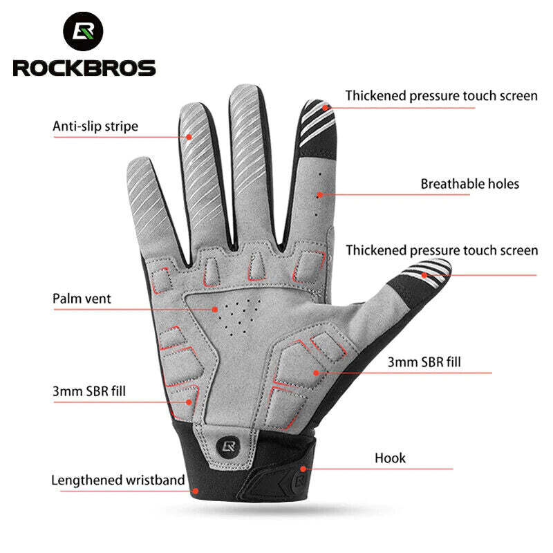 MTB Gloves Large for Mountain Road Bike Breathable Winter Autumn Spring Cycling Camping Running Outdoor Sport Rockbros-BicycleLab.com.au