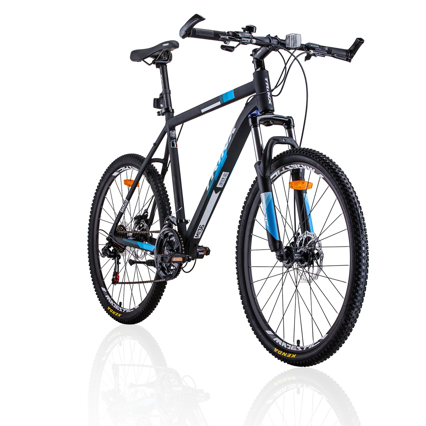 Trinx MTB Mens Mountain Bike 26 inch Shimano Gear 21-Speed [Colour: Matt Black White/Blue] [Size Of Frame: 17 inches]-BicycleLab.com.au