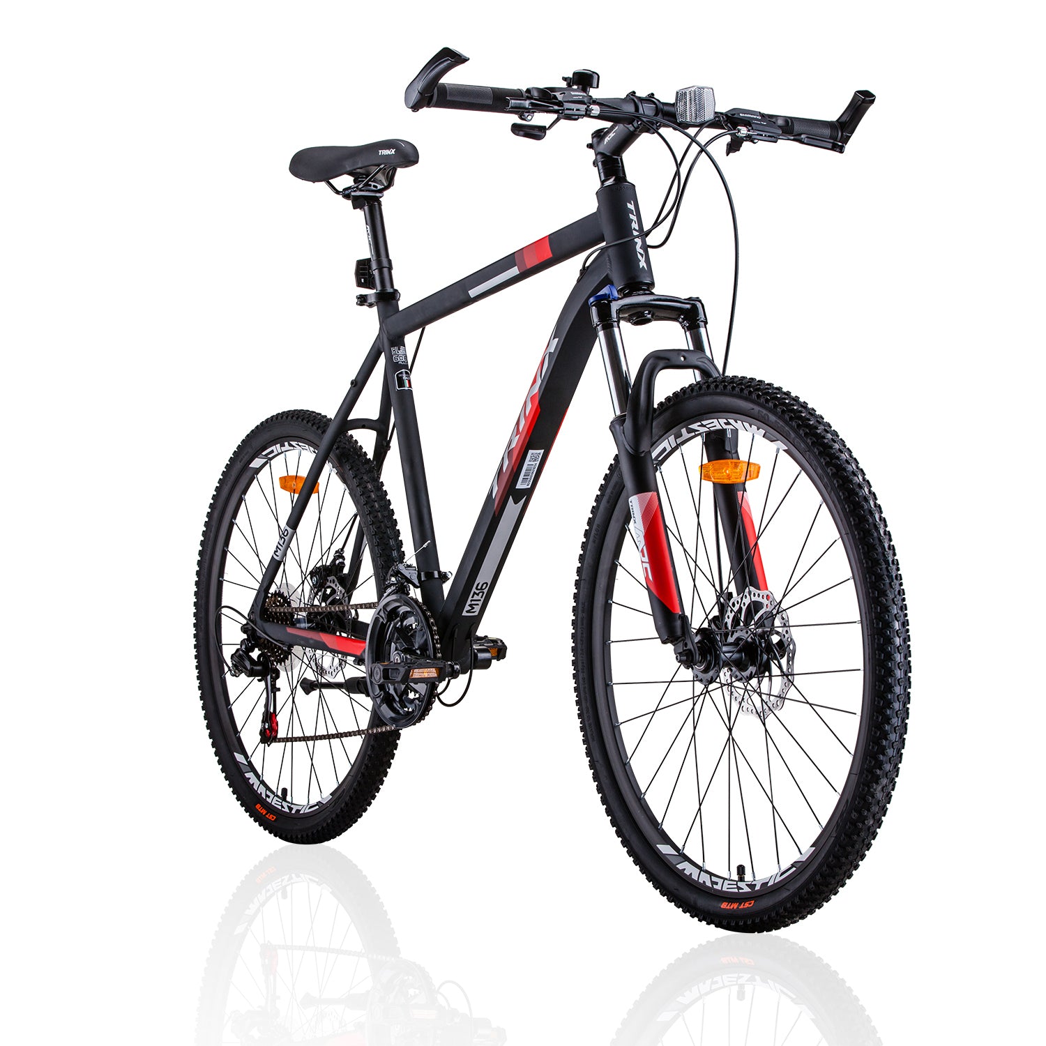 Trinx MTB Mens Mountain Bike 26 inch Shimano Gear 21-Speed [Colour: Matt Black White/Red] [Size Of Frame: 17 inches]-BicycleLab.com.au