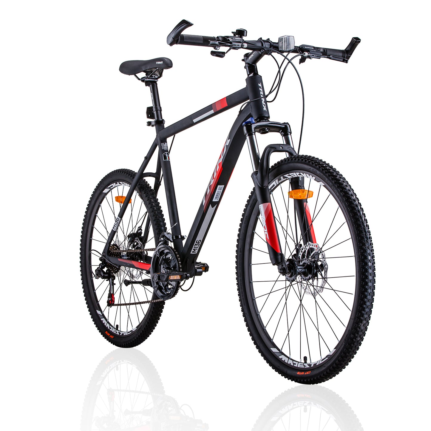 Trinx MTB Mens Mountain Bike 26 inch Shimano Gear 21-Speed [Colour: Matt Black White/Red] [Size Of Frame: 19 inches]-BicycleLab.com.au