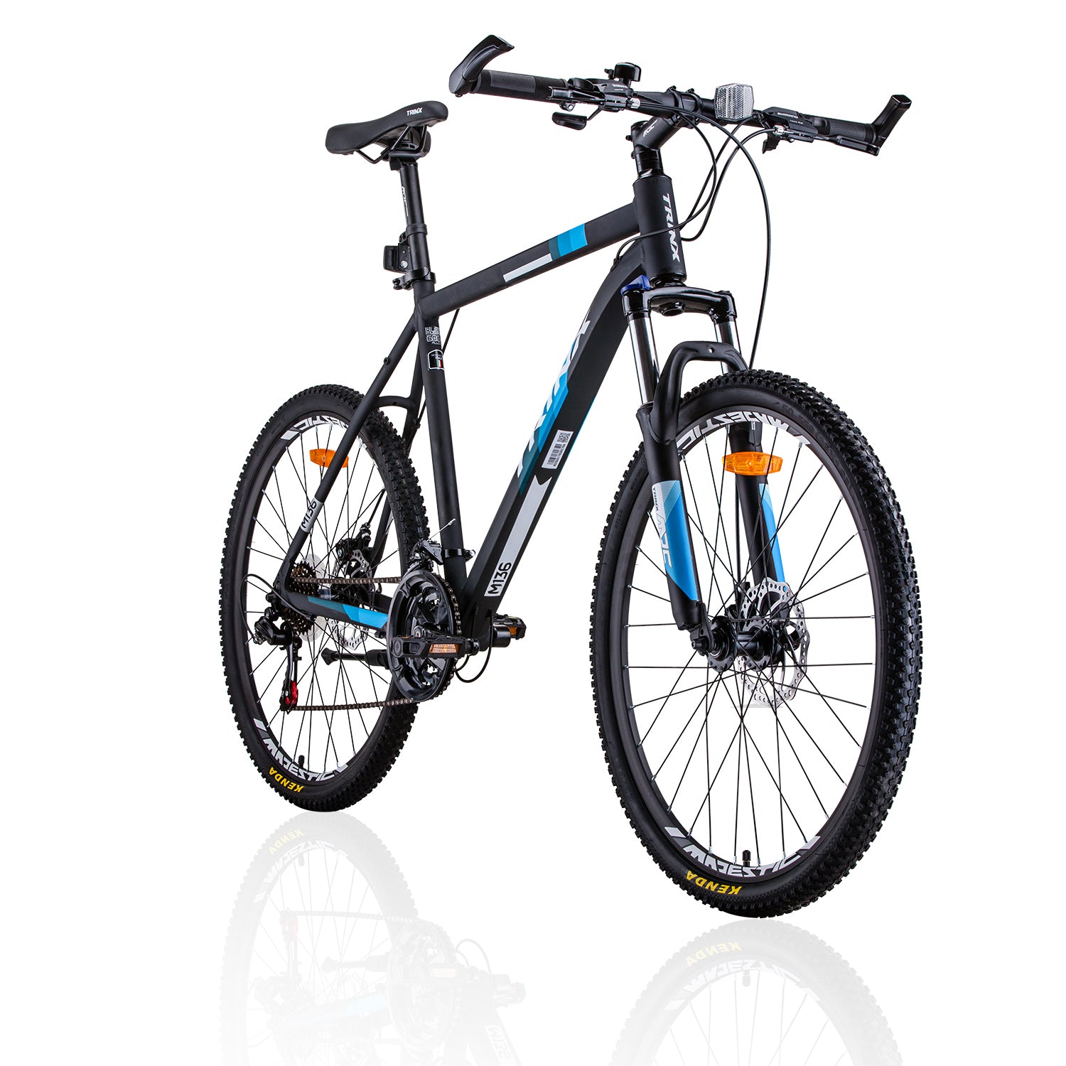 Trinx MTB Mens Mountain Bike 26 inch Shimano Gear 21-Speed [Colour: Matt Black White/Blue] [Size Of Frame: 21 inches]-BicycleLab.com.au