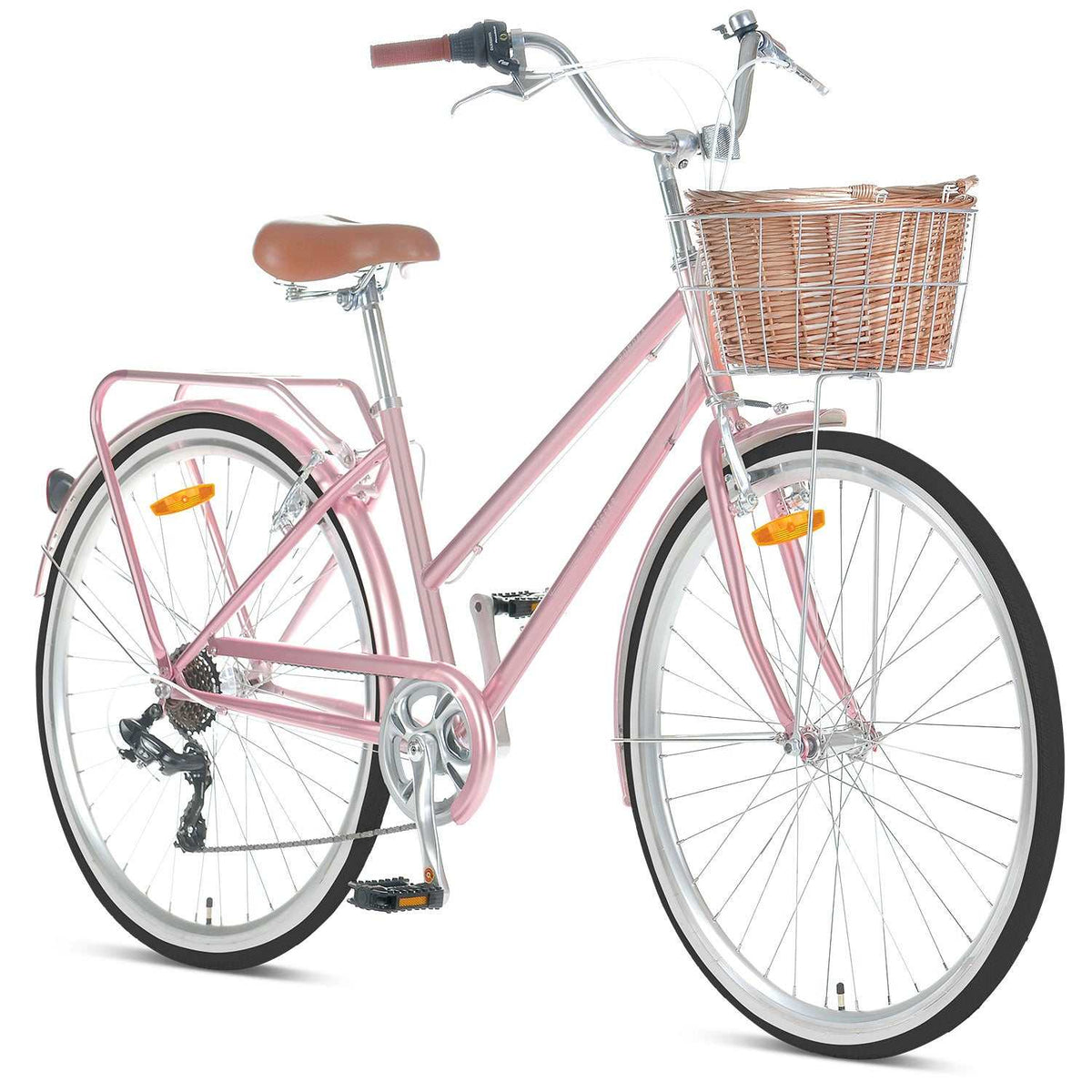 700C Womens Retro Bike with basket | Rose Gold
