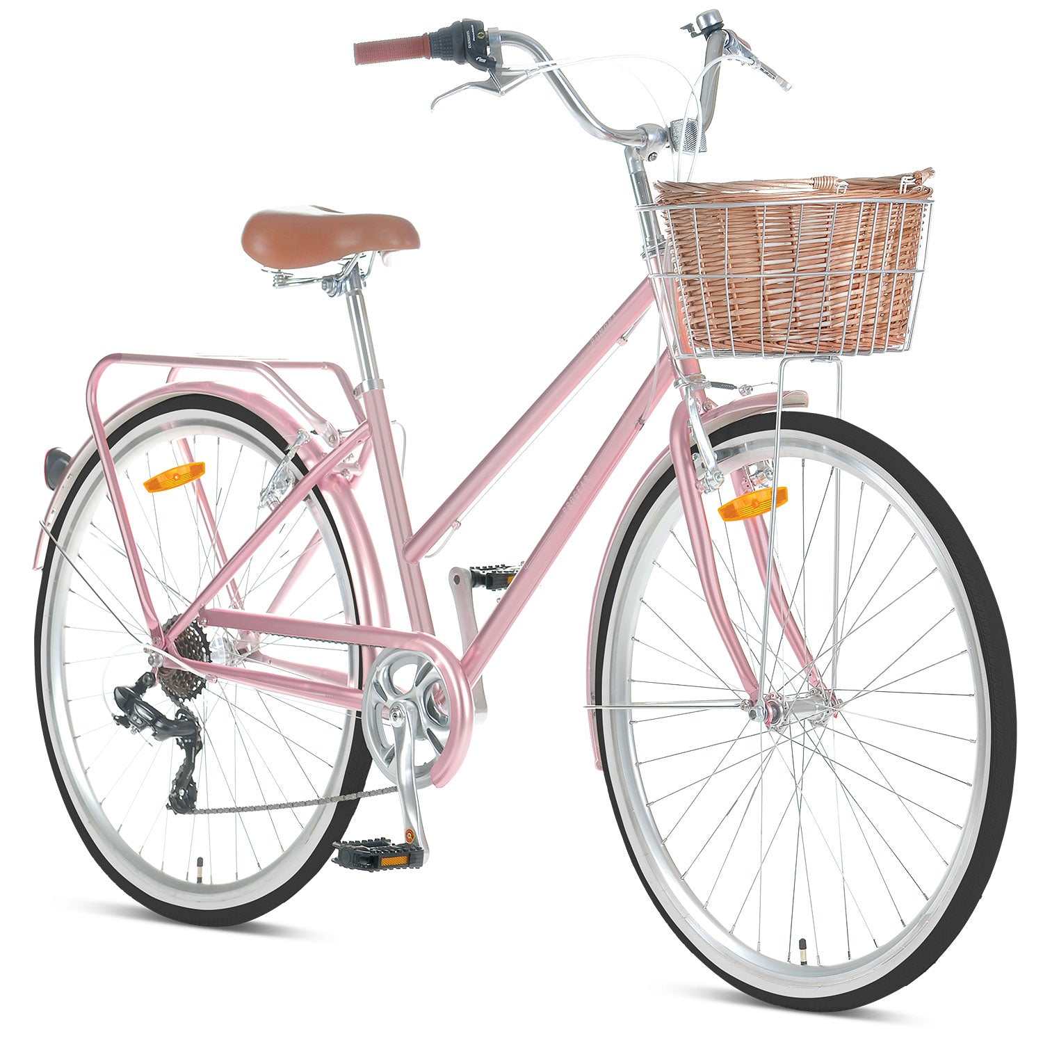 700C Vintage Ladies Bike with Basket with 7 Speed | Rose Gold