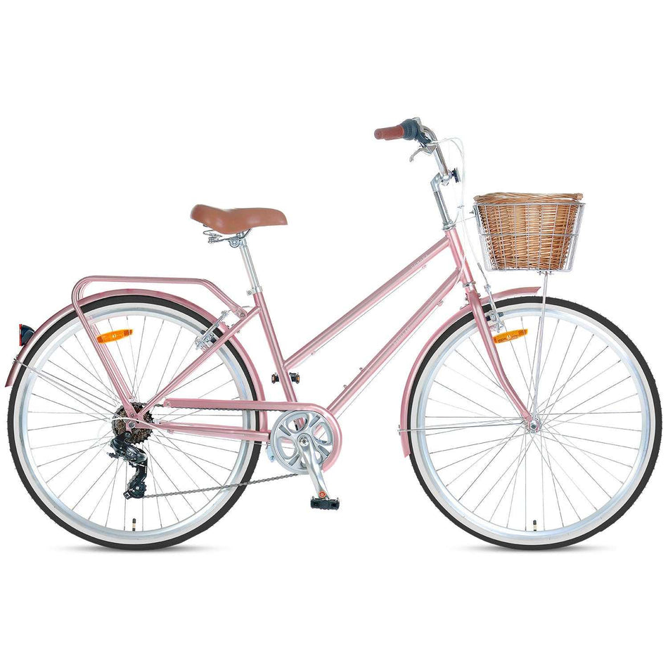 700C Vintage Ladies Bike with Basket with 7 Speed | Rose Gold
