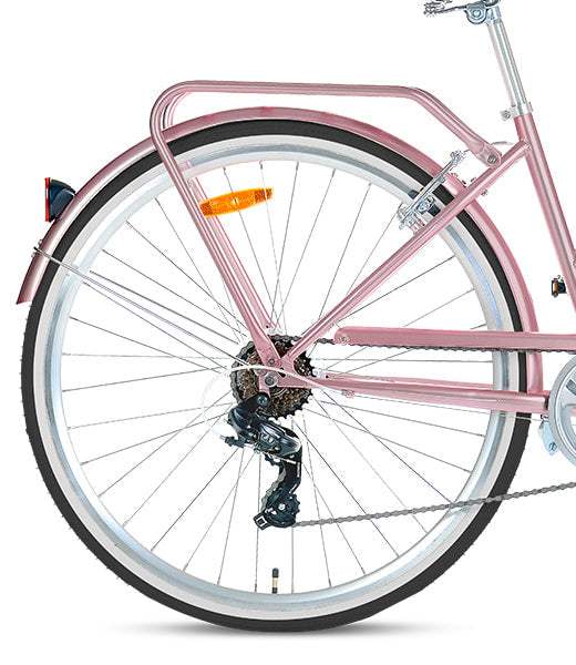 700C Vintage Ladies Bike with Basket with 7 Speed | Rose Gold