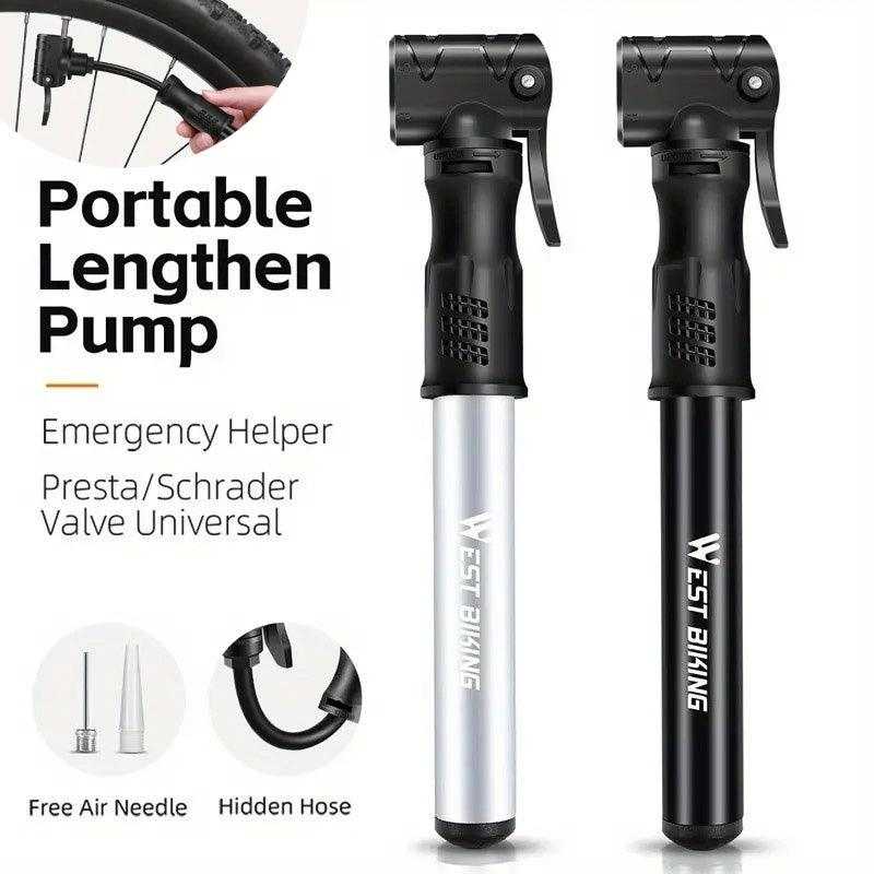 Portable Bicycle Pump Mini Inflatable Tube Pump Tire Inflator for Bike Cycling - Silver