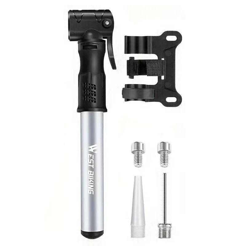 Portable Bicycle Pump Mini Inflatable Tube Pump Tire Inflator for Bike Cycling - Silver