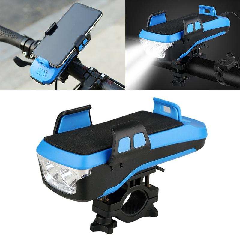 Rechargeable Bike Light With Horn & Holder - Blue