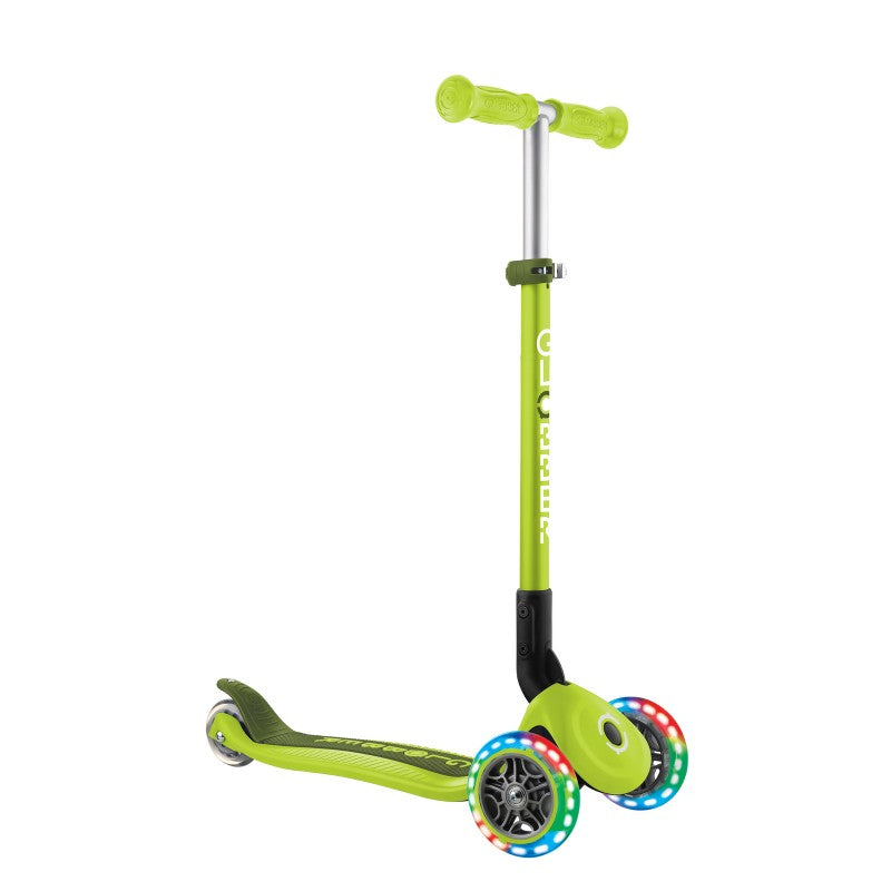 Globber PRIMO Foldable Lights Scooter - Lime Green/Khaki Green