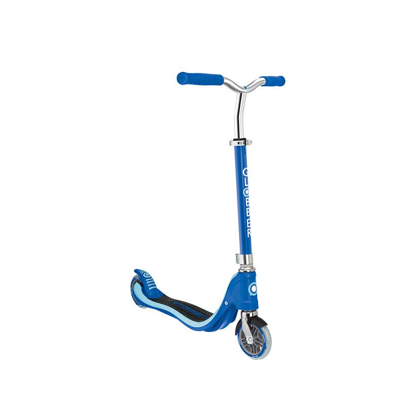 Globber FLOW 125 navy blue adjustable 2-wheel scooter for teens with robust deck and safe braking system