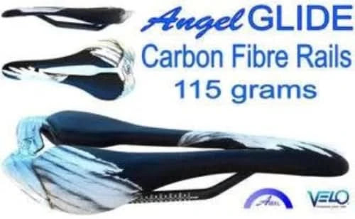 Velo Angel Glide lightweight racing saddle with carbon rails and narrow profile