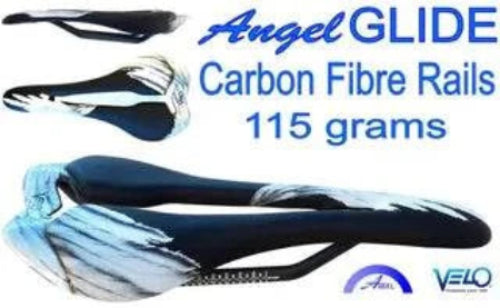 Velo Angel Glide lightweight racing saddle with carbon rails and narrow profile