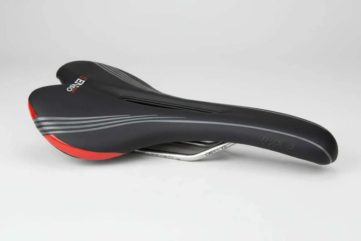 Velo Senso Century racing saddle with carbon base and titanium rails, lightweight and aerodynamic design