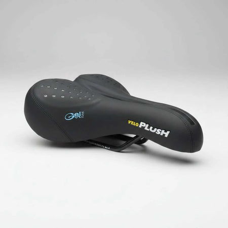 Velo Plush Gel Zone bike saddle with cut-out and gel padding for enhanced comfort