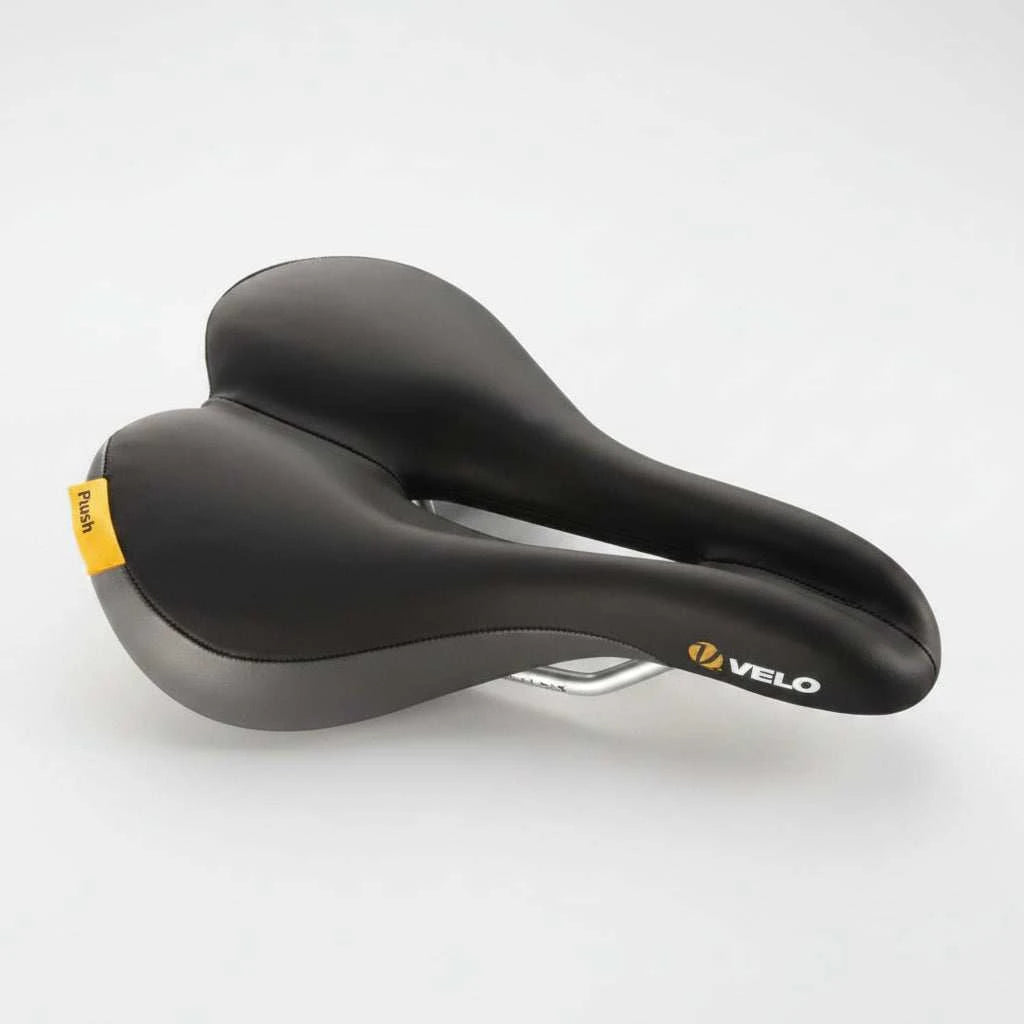 Velo Plush Pump OM lightweight touring bike saddle with cut-out design and soft padding