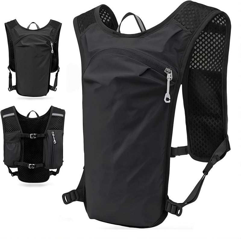 Black Lightweight Hydration Vest Pack - Breathable Running & Cycling Backpack